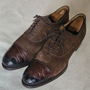 Gucci Brown Suede and Crocodile Skin Oxfords